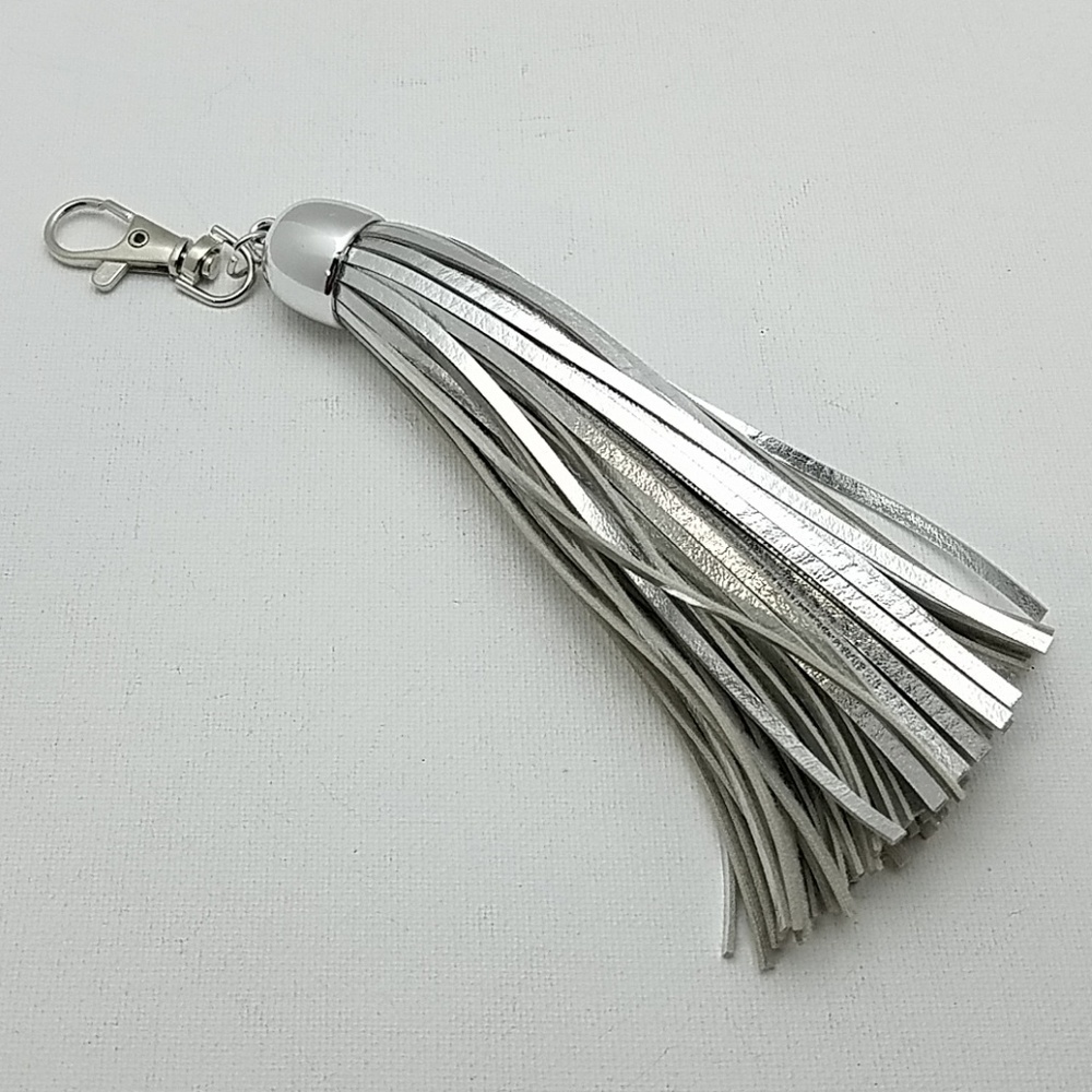 Silver 6" Tassel Keyring Purse Charm
